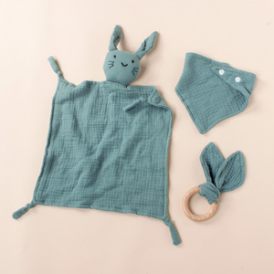 Mantas <span class=keywords><strong>de</strong></span> seguridad suaves <span class=keywords><strong>de</strong></span> muselina <span class=keywords><strong>de</strong></span> algodón con diseño <span class=keywords><strong>de</strong></span> conejo para bebés, baberos cómodos y mordedores para recién nacidos, niños y niñas - Product Image 3