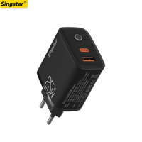 Chargeurs européens noirs en gros, charge rapide 25W, chargeur super rapide, adaptateur secteur USB Type C PD pour iPhone et Android