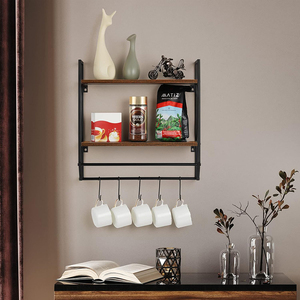 बाथरूम तौलिया रैक 2-परत दीवार शेल्फ धारक देहाती शैली फ्लोटिंग विभाजन दीवार भंडारण रैक - Product Image 5