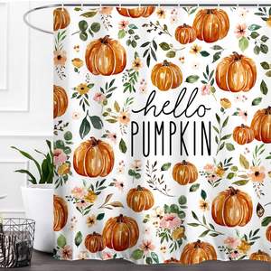 Rideau de Douche Floral Citrouille Personnalisé en Gros, Séchage Rapide, Installation Facile, Durable, Ensemble de Rideaux de Douche Halloween - Product Image 2