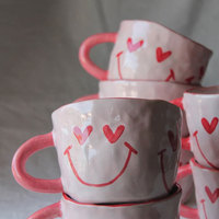 Tasses à café en céramique modernes et mignonnes en forme de cœur avec visage souriant, logo personnalisé, 200 ml - Cadeaux pour la Saint-Valentin