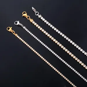 Collar de tenis chapado en oro brillante con circonita cúbica para mujer, gargantilla minimalista con cadena de cristal, accesorios de joyería de acero inoxidable - Product Image 3