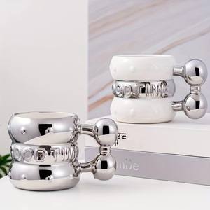 L Luxe Mariage En Relief 400ml Gobelet En Céramique Tasses À Café Écologiques avec Poignée Dorée Tasses Personnalisées pour Bière Louers Vodka - Product Image 1