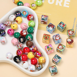 Acrylic Printed Christmas Round <b>Beads</b> For Jewelry Making 10mm Multicolor DIY Accessories - Product Image 2