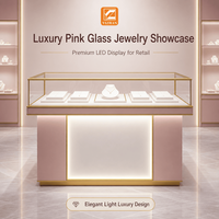 Vitrine à bijoux élégante en verre avec éclairage LED, comptoir de présentation, mobilier de magasin de bijoux en acier inoxydable sur mesure pour la vente au détail