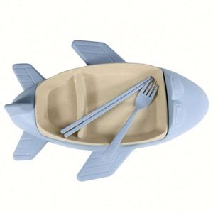 Offre Spéciale – Assiettes en forme d'avion pour bébé, vaisselle biodégradable en paille de blé, ensemble de vaisselle pour enfants - Product Image 4