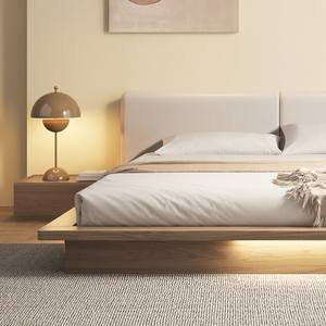 Японская напольная кровать с татами, современная деревянная кровать размера «King-Queen Size» на платформе, Современная низкая кровать-Лофт с тумбочкой и светом - Product Image 4