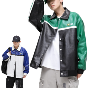 Chaqueta Varsity Casual de Otoño para Hombre, Tejida, con Cierre, Estilo Motociclista, de PU, con Diseño Transpirable - Product Image 1