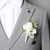 Bunga Buatan Mawar Putih Gaya Eropa untuk Korsase Pernikahan, Aksesori Pengantin Pria & Wanita, Orang Tua, Tamu, Boutonniere yang Indah