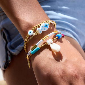 Ocean-inspired Gold <b>Bracelet</b> With Shell <b>Beads</b> And Colorful <b>Charms</b> For Women's Jewelry Gift - Product Image 2