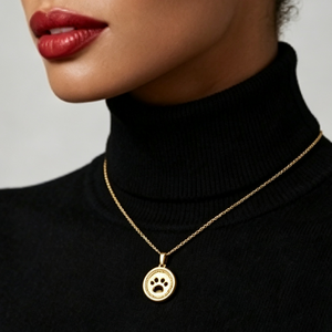 Pendentif Collier Chaîne Fine Rolo en Acier Inoxydable 316L Plaqué Or 18K avec Breloque Patte Ronde Personnalisable de Luxe - Product Image 2