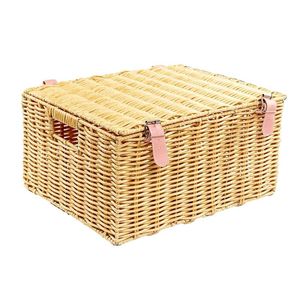 Set <span class=keywords><strong>di</strong></span> 3 Cesti Portaoggetti Rettangolari in <span class=keywords><strong>Vimini</strong></span> <span class=keywords><strong>con</strong></span> Coperchi, Grandi Contenitori Impilabili per Organizzazione e Arredamento - Product Image 1