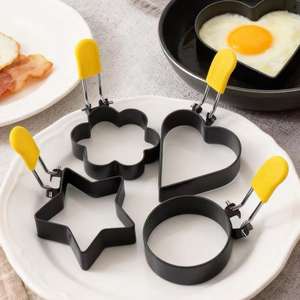 Moules à œufs antiadhésifs en acier inoxydable, moules à œufs frits, moules à crêpes avec poignée en <span class=keywords><strong>silicone</strong></span>, outil de cuisine pour le petit-déjeuner, variété de formes - Product Image 2