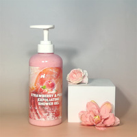 Gel Douche Exfoliant aux Particules de Fraise et de Pépins de Pêche 500ml pour Femmes Tous Types de Peau Hydratant Lissant Éclatant