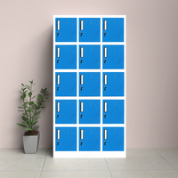 Armoire en acier à 15 portes, casier de rangement en métal avec tiroirs, tringle à suspendre et étagères pour chambre à coucher et appartement