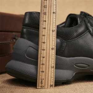 Men's Cow Leather Walking Shoes <b>Round</b> <b>Toe</b> Rubber Outsole Cushioned Low <b>Heel</b> Solid Color Mesh Lining Rotating Buckle Design - Product Image 2