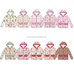 Chaqueta cortavientos con capucha y cremallera completa para niñas, con ribete de volantes y bolsillos, de poliéster, para niños, con logotipo personalizado, color y talla personalizables. - Product Image 2