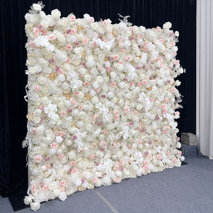 8*83D Silk Eco-Friendly <b>Artificial</b> Pink and <b>White</b> <b>Rose</b> Flower Background Wall for Outdoor Wedding Decoration - Product Image 2