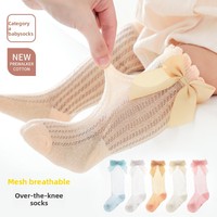 Chaussettes longues pour bébés en coton 100% ultra-fines, respirantes, tricotées, à nœud, pour nouveau-nés, été