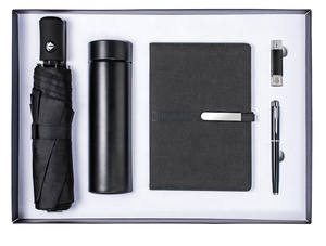 Cadeaux d'entreprise promotionnels, souvenirs pour les invités, carnet personnalisé avec logo, stylo et flacon + parapluie + clé USB + batterie externe - Product Image 2
