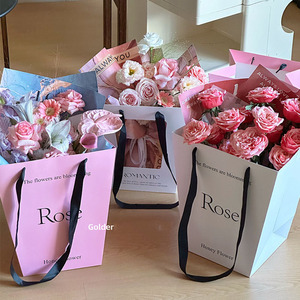 Custom Pink Trapezoidal Portable Florist Window Bag <strong>Flower</strong> <strong>Box</strong> Gift Bouquet Packaging Celebrate Gift Bag - Product Image 1