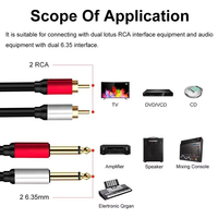Câble adaptateur audio stéréo 2 6.35MM vers 2 RCA mâle Câble audio stéréo double 6.35MM vers 2 RCA