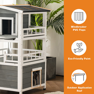Abri pour <span class=keywords><strong>chat</strong></span> en bois massif imperméable pour l'extérieur et l'intérieur, respirant, <span class=keywords><strong>appartement</strong></span> à 3 étages, grande tour pour <span class=keywords><strong>chat</strong></span> avec balcon et porte d'évacuation - Product Image 6