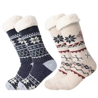 Chaussettes antidérapantes chaudes d'hiver thermiques Chaussettes de sol pantoufles floues Chaussettes moelleuses doublées de polaire Sherpa en tricot