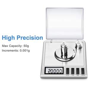 Bilancia elettronica milligrammo 50g/0.001g portatile per gioielli con taratura pesi e pinzette per ricaricare la bilancia digitale - Product Image 4