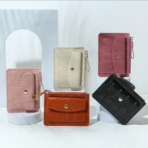 2023 New Fashion Crocodile Pattern Mini Reiß verschluss Karte Tasche Brieftasche für Frauen Mädchen Bunte Pu Leder kleine Brieftasche Münz geldbörse