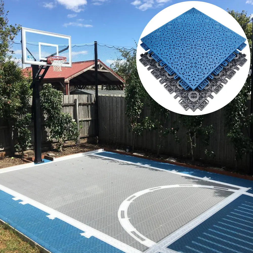 All-Weather Pp Modulaire Outdoor Basketbalveld Vloer Eenvoudig Geïnstalleerd Verstelbare In Elkaar Grijpende Plastic Vloertegel Vloertegel