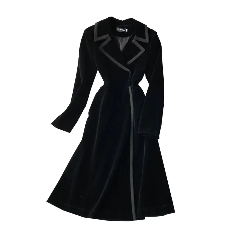 Autumn and winter new velvet suit collar dress long fashion long windbreaker coat woman