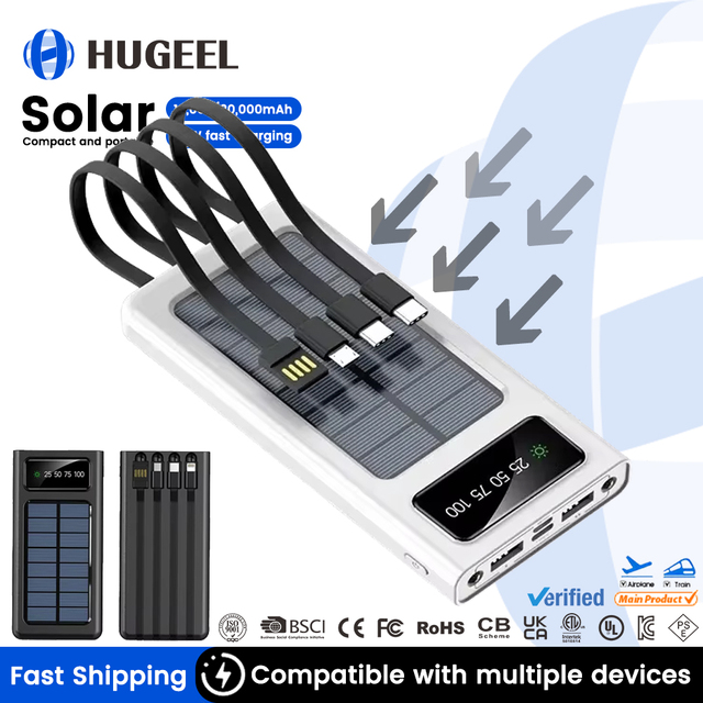 Best Selling Customize Logo Solar Power Bank Waterproof With PD Fast Charging LED Light for Phone Portable Travel PowerBank