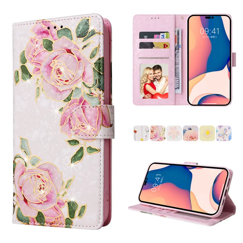Luxus kühlende Blume Handy hülle mit Brieftasche für iPhone 15 Pro Max XR 13 Pro 12 Mini Fold Flip Leder Handy hülle