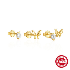 Juego de 3 Pendientes Pequeños y Sencillos de Plata de Ley 925 con Mariposa/Perla/Opal - Product Image 6