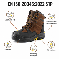 Bottes de sécurité en cuir nubuck EN ISO 20345:2022 S1P, embout en acier, plaque en acier anti-perforation, semelle en caoutchouc PU pour travaux industriels