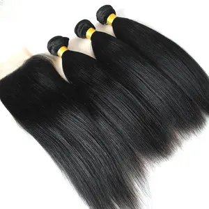 Yaki Ekstensi Rambut Manusia Ringan India Murah dengan Penutup Grosir Bundel Rambut Perawan Ditarik Ganda Remy Gratis Sampel