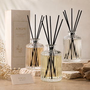 Aikun Decor Shop 180ml Ribbed Glass Reed <b>Diffuser</b> Gift Set Printed Logo Kraft Box Low MOQ Fast Reply Any Lasting Scent For Hotel - Product Image 1