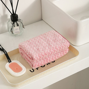 Coral Fleece Bath <b>Towel</b> Set 70x140cm Quick Dry Home Use Rectangle Striped Pattern Adult Size - Product Image 3