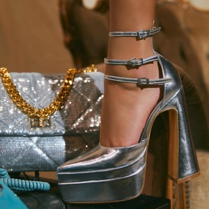 Nuevos Zapatos de Vestir Sexys para Mujer con Hebillas, Tacones Altos, Sandalias de Gamuza de Calidad, Plataforma Gruesa, Punta Puntiaguda, Zapatos de Oficina - Product Image 1