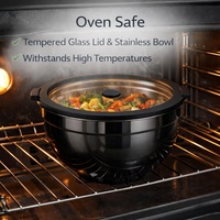 Bol à salade en acier inoxydable de qualité alimentaire avec design de ventilation pour la conservation de la fraîcheur, ustensiles de cuisine, PVD noir, sans BPA, couvercle en verre trempé