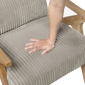 Fauteuil d'appoint capitonné avec coussin en mousse douce en velours côtelé, structure en bois de caoutchouc massif, mobilier de chambre moderne - Product Image 4