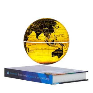 Globo de luz LED branco flutuante de levitação magnética, mapa geográfico em inglês dourado de 360 graus, 6 polegadas, 14 cm