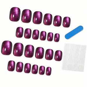 24 Uds efecto camaleón <span class=keywords><strong>uñas</strong></span> postizas cuadradas puntas de <span class=keywords><strong>uñas</strong></span> <span class=keywords><strong>cortas</strong></span> acabadas prensa de ojo de gato púrpura en las <span class=keywords><strong>uñas</strong></span> - Product Image 2