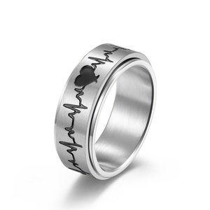Stainless Steel ECG Heartbeat Monitor Wedding <b>Ring</b> for Gift Engraved Baby Heartbeat Beat <b>Ring</b> for Engagement and Personalized - Product Image 2