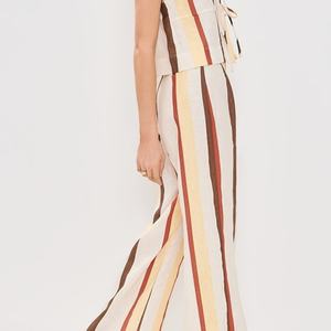 Conjunto Casual de Dos Piezas a Rayas para Mujer, Traje de Verano, Nuevo Diseño de Moda, Conjunto de Algodón y Lino, Ropa Casual para Mujer - Product Image 3