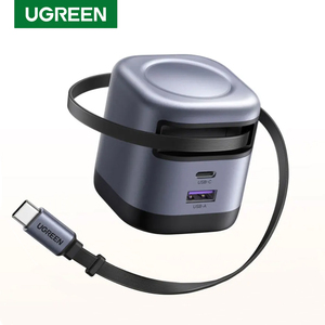 UGREEN 45W Einziehbares USB-C-Ladegerät mit Integriertem Kabel, GaN Schnelllade-Wandladegerät <span class=keywords><strong>2</strong></span> Anschlüsse Kompatibel für iPhone - Product Image 1
