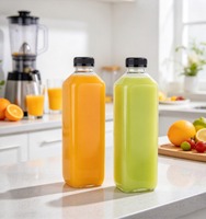 Bouteille carrée jetable en PET de 1000 ml avec bouchon à vis pour jus et soda, sérigraphiée