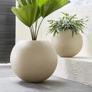 Flower Pot Outdoor Planter Round Fiber Cement Concrete Pots Nordic Big Sphere Fiberglass Europe Plant Pot Patio Furniture Set