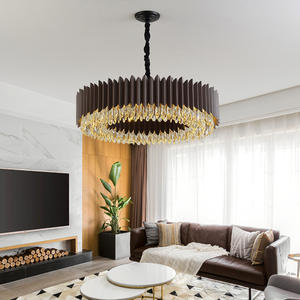 Raindrop Crystal Hanging Light Round Iron Black Modern Crystal <b>Chandelier</b> for <b>Living</b> <b>Room</b> - Product Image 4